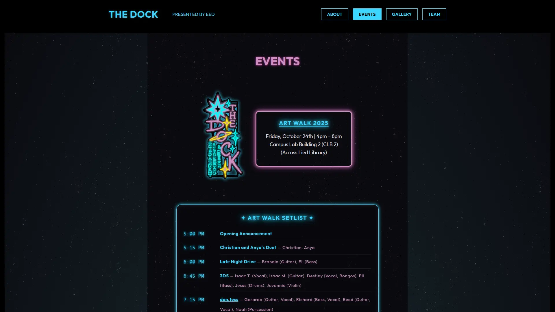 The DOCK Events Page